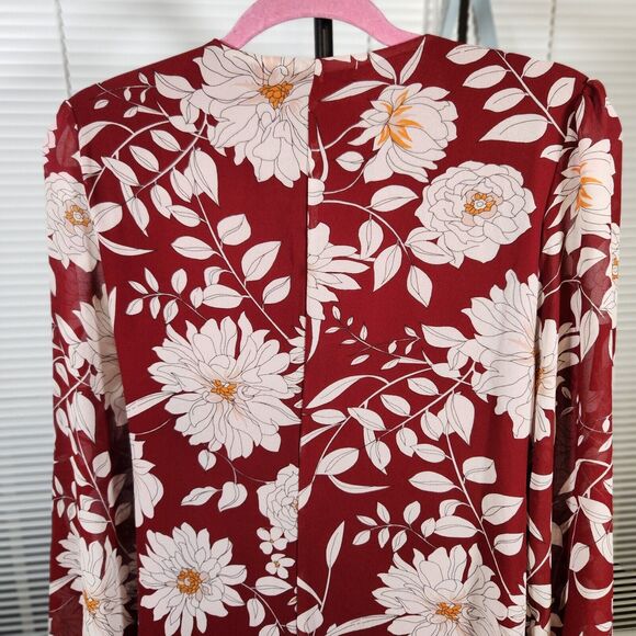 Row A XL $175 Burgundy Hydrangea Floral Wrap Mini Dress Cottagecore Chic - Picture 6 of 11